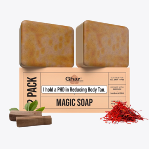 Ghar Soaps Sandalwood & Saffron Magic Soaps For Bath (100 Gms Pack Of 2) | Paraben Free | Chandan & Kesar Bath Soap | Handmade Soaps For Glowing | Skin Brightening Soap For Men & Women