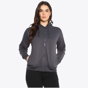 Women's Solid Zipper Hooded Sweatshirt | Front Zip, Ribbed Hem, Lined Hood, Casual Winter Wear