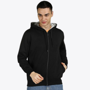 Men’s Solid Zipper Hooded Sweatshirt | Ribbed Hem, Lined Hood, Side Pockets, Durable Zip | Multiple Colors