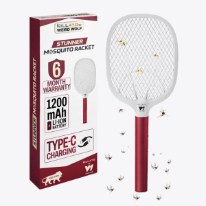 Mosquito Racket Bat | Rechargeable Electric Fly Swatter | Mosquito Killer Racquet with Type-C Charging and 6 Months Warranty (Maroon)