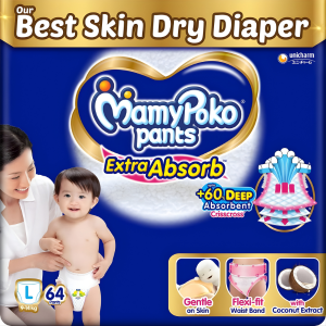 MamyPoko Pants Extra Absorb Baby Diapers, Large (L size) | 9-14 kg | 64 Count |Deep Sleep Diapers| Soft gentle fit |Deep Absorbent Crisscross | skin friendly with coconut oil