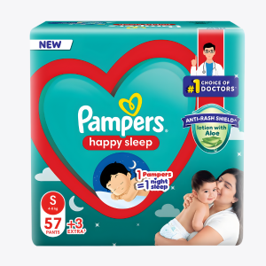 Pampers Happy Sleep Pant Style Baby Diapers, Small (S), 60 Count, 1 Pampers = 1 Night Sleep, with Anti Rash Shield, 4-8 Kg Diapers