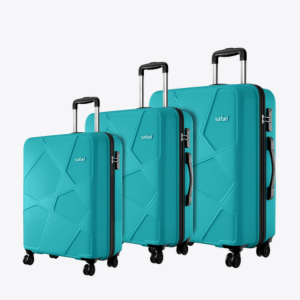 Safari Pentagon Pro 8 Wheels Set of 3 (Cabin + Medium + Large) Trolley Bags, Hard Case Polypropylene, 360º Wheeling Luggage, Suitcase for Travel, Cyan