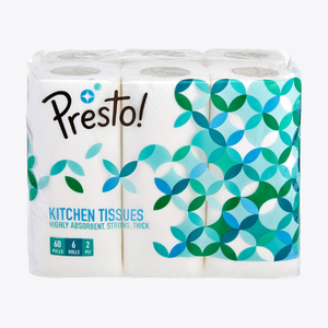 Kitchen Tissue Rolls | 360 Pulls | 60 Kitchen Towels X 6 Rolls | Soft And Highly Absorbent | 100% Natural Virgin Cellulose Fiber