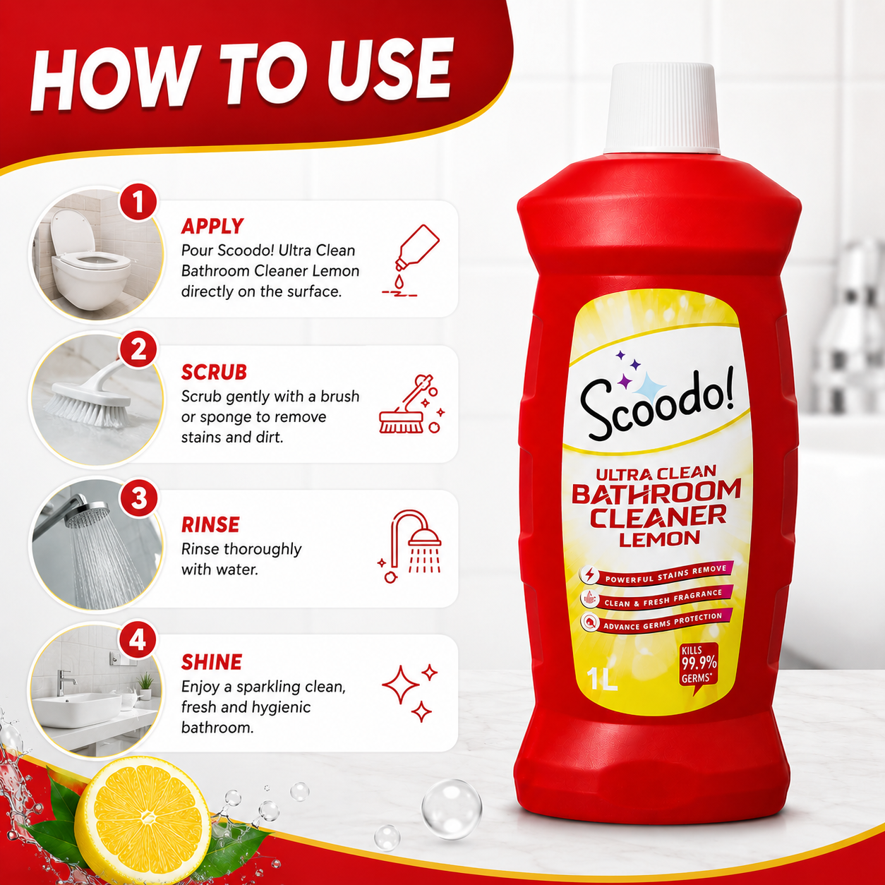 Scoodo Ultra Clean Bathroom Cleaner Lemon - Image 2